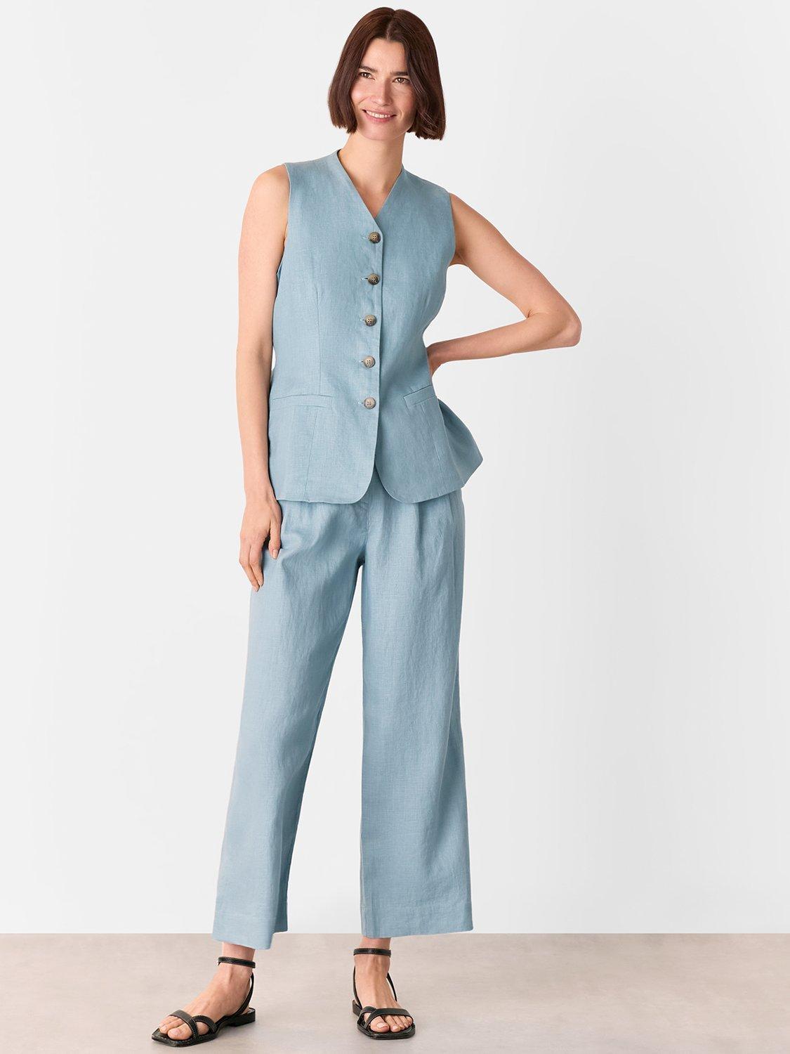 Product image 3 of 5, which shows Whistles Casual Millie Linen Trouser, Pale Blue, 6