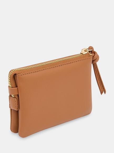 Whistles Knotted Zip Pull Purse, Tan - view 2, Tan