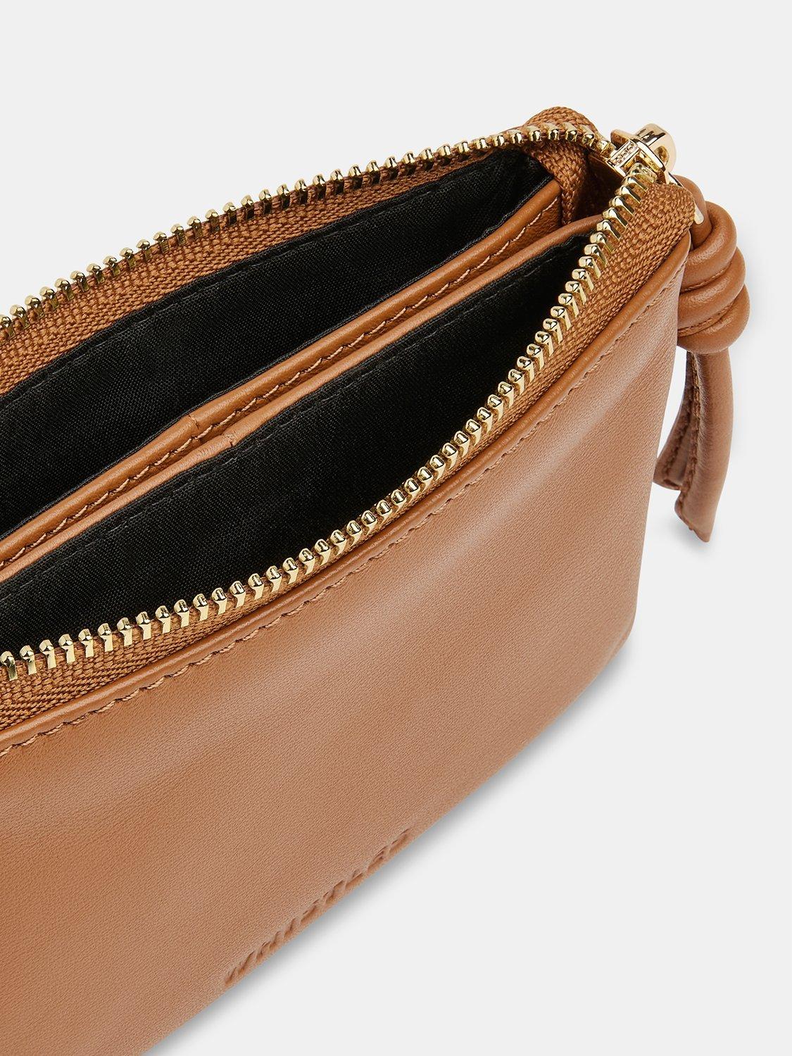 Product image 3 of 4, which shows Whistles Knotted Zip Pull Purse, Tan