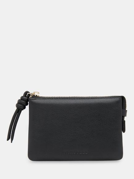 Whistles Knotted Zip Pull Leather Purse, Black, Black