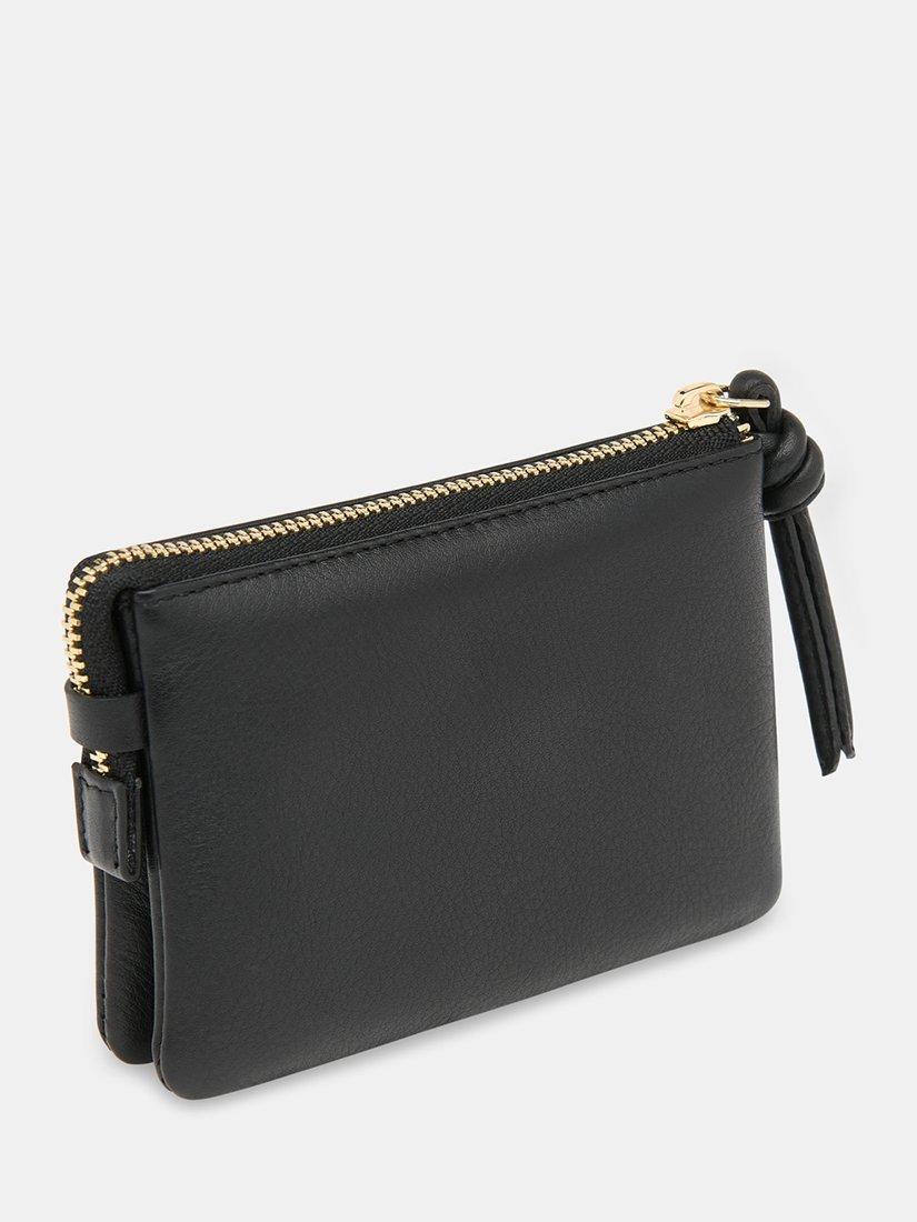 Product image 2 of 4, which shows Whistles Knotted Zip Pull Leather Purse, Black