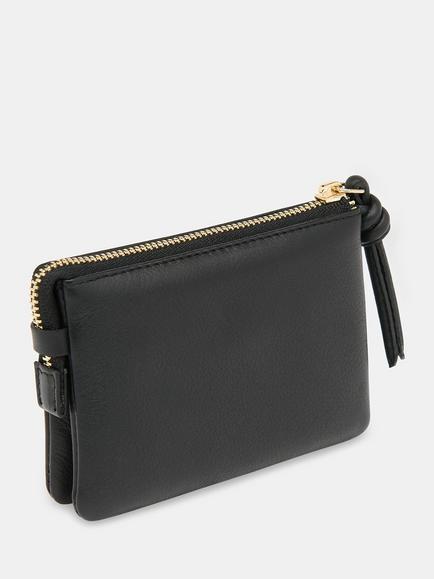 Whistles Knotted Zip Pull Leather Purse, Black - view 2, Black