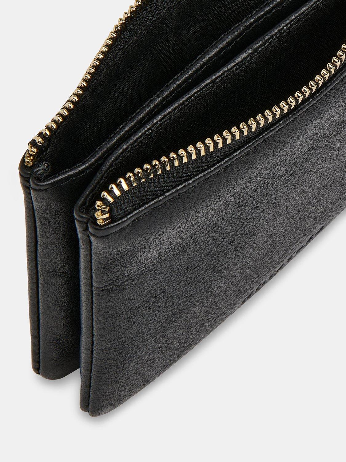 Product image 3 of 4, which shows Whistles Knotted Zip Pull Leather Purse, Black