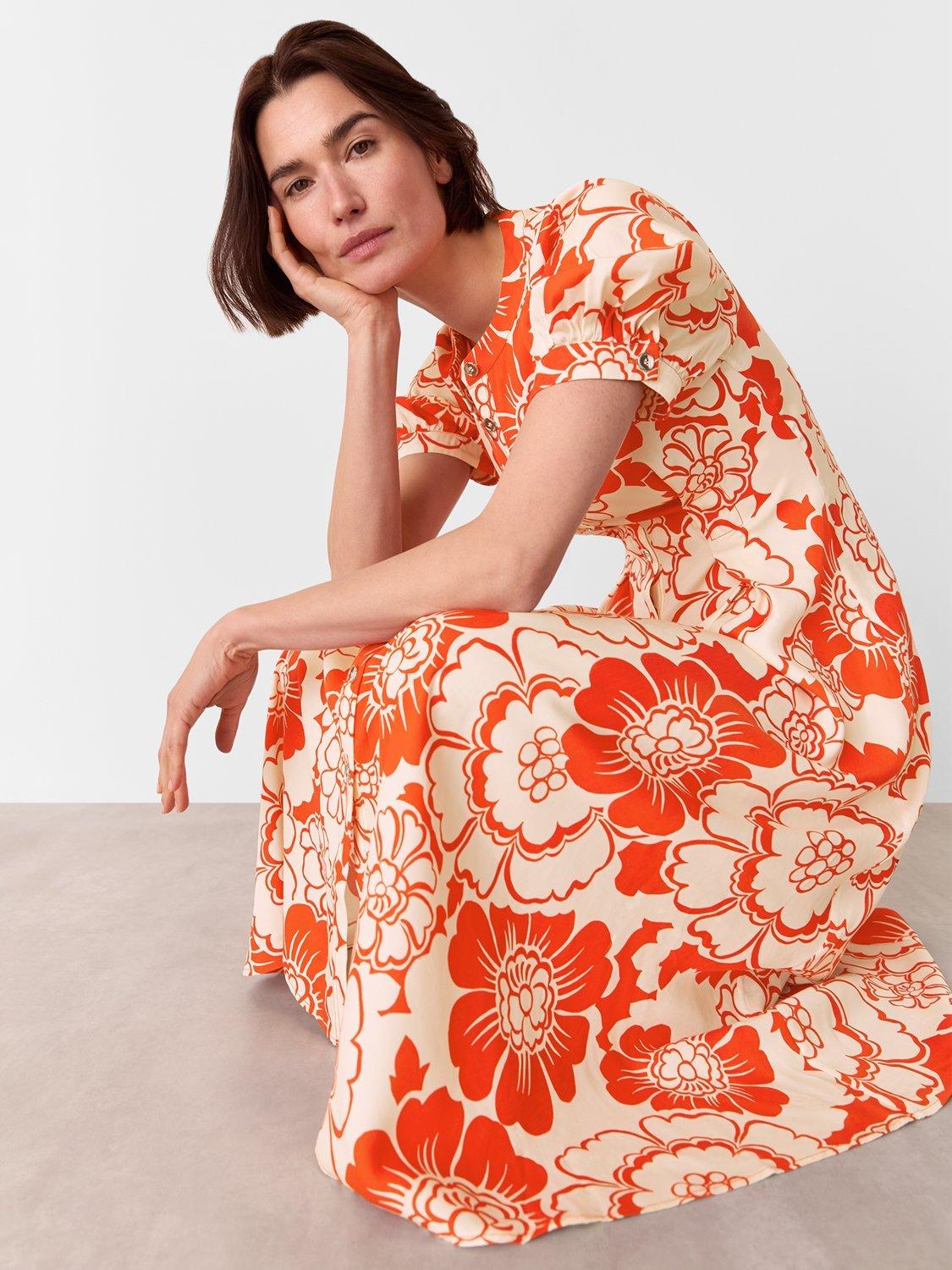 Product image 4 of 5, which shows Whistles Bloom Floral Midi Dress, Red/Multi, 10