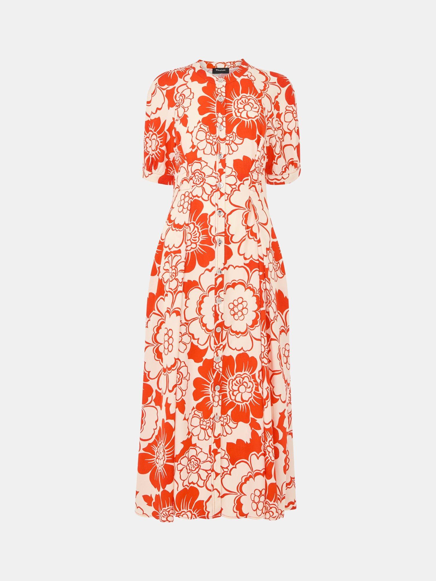 Product image 5 of 5, which shows Whistles Bloom Floral Midi Dress, Red/Multi, 10
