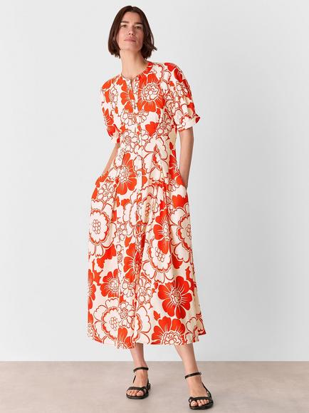 Whistles Petite Bloom Floral Midi Dress, Red/Multi, Red/Multi
