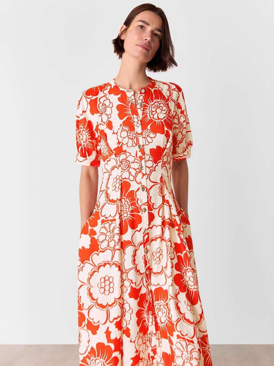 Product image 3 of 5, which shows Whistles Petite Bloom Floral Midi Dress, Red/Multi, 6