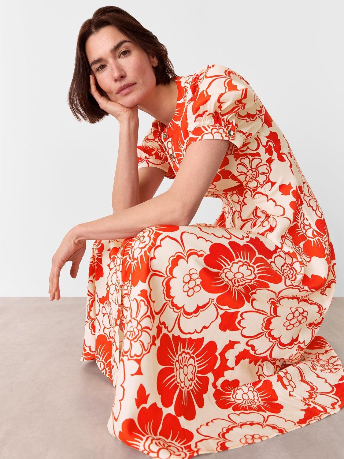 Product image 4 of 5, which shows Whistles Petite Bloom Floral Midi Dress, Red/Multi, 6