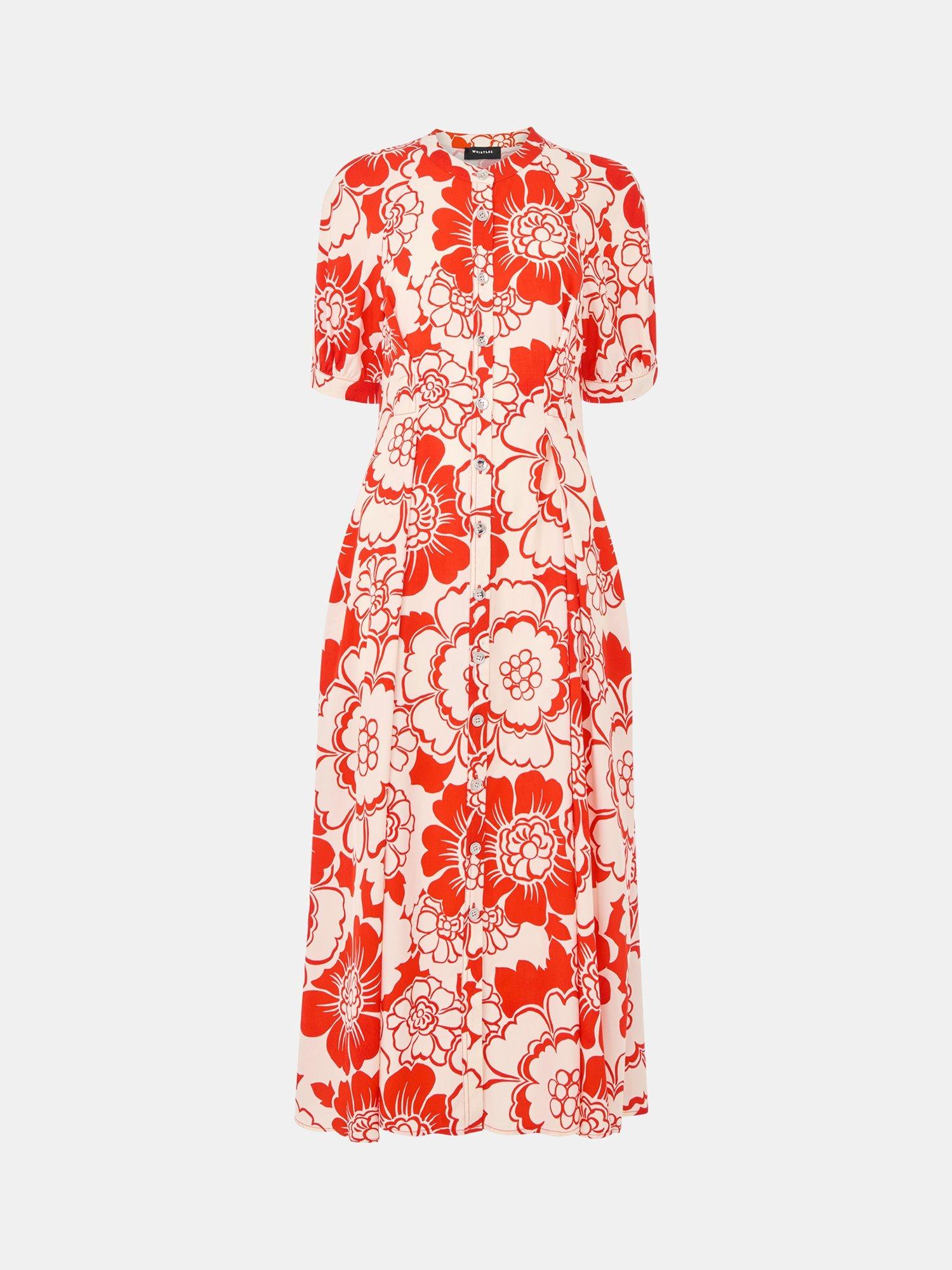 Product image 5 of 5, which shows Whistles Petite Bloom Floral Midi Dress, Red/Multi, 6