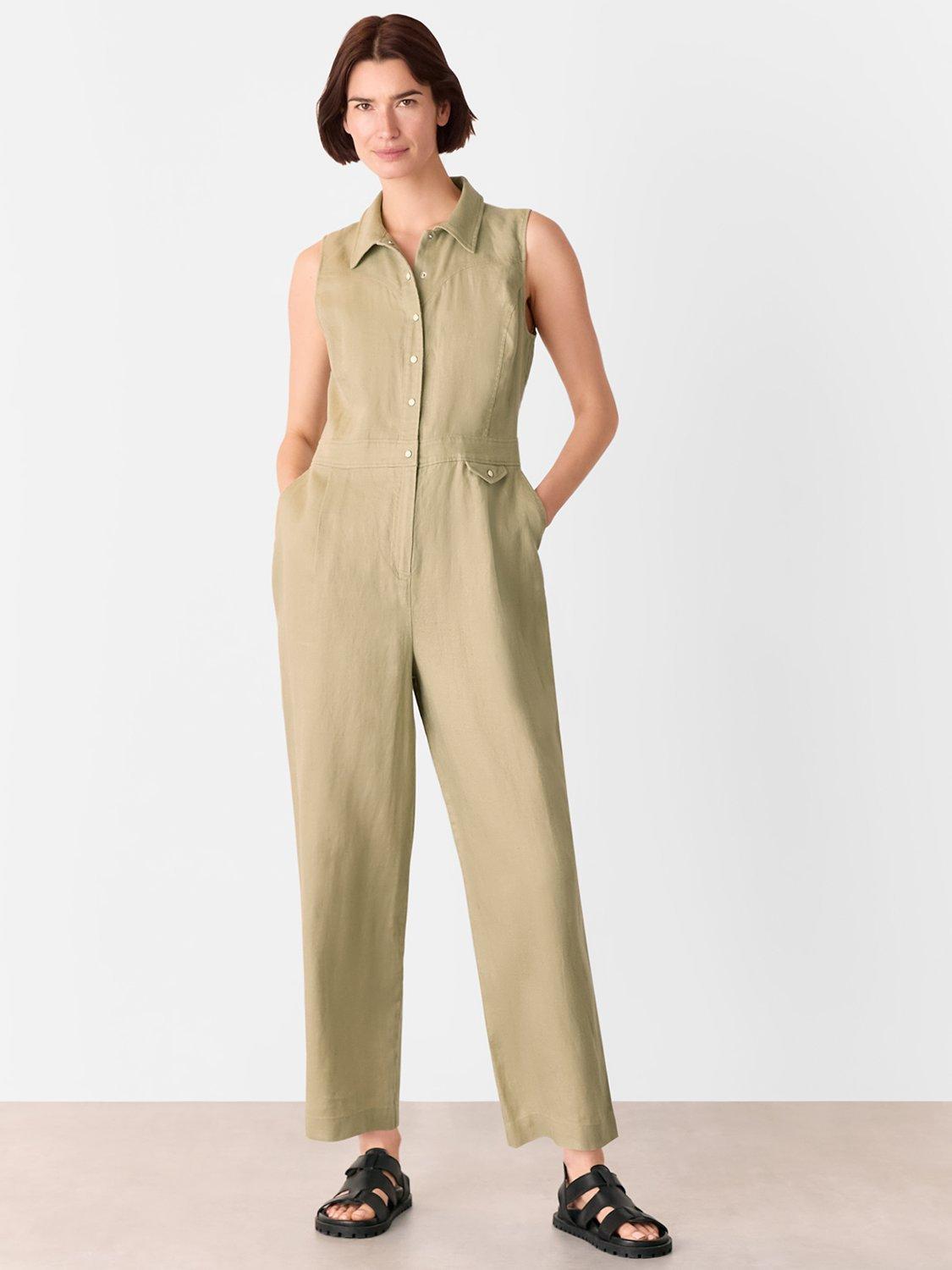 Product image 1 of 5, which shows Whistles Ellis Western Pure Linen Jumpsuit, Neutral, 8