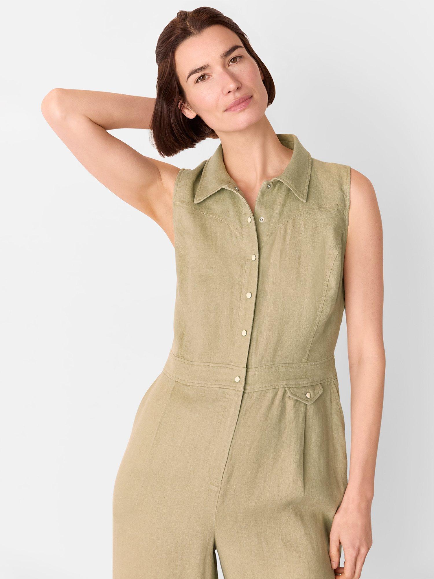 Product image 3 of 5, which shows Whistles Ellis Western Pure Linen Jumpsuit, Neutral, 8