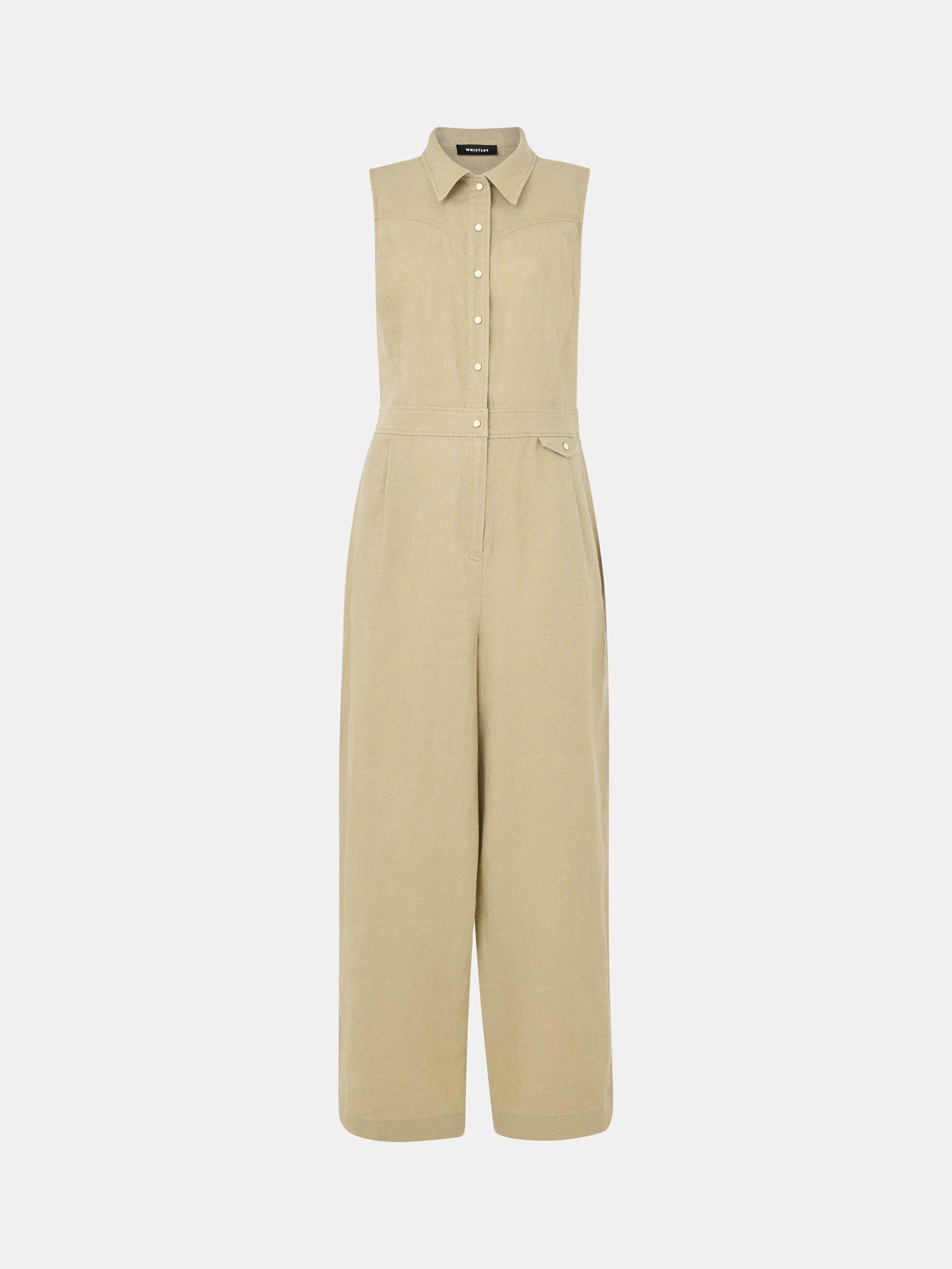 Product image 5 of 5, which shows Whistles Ellis Western Pure Linen Jumpsuit, Neutral, 8