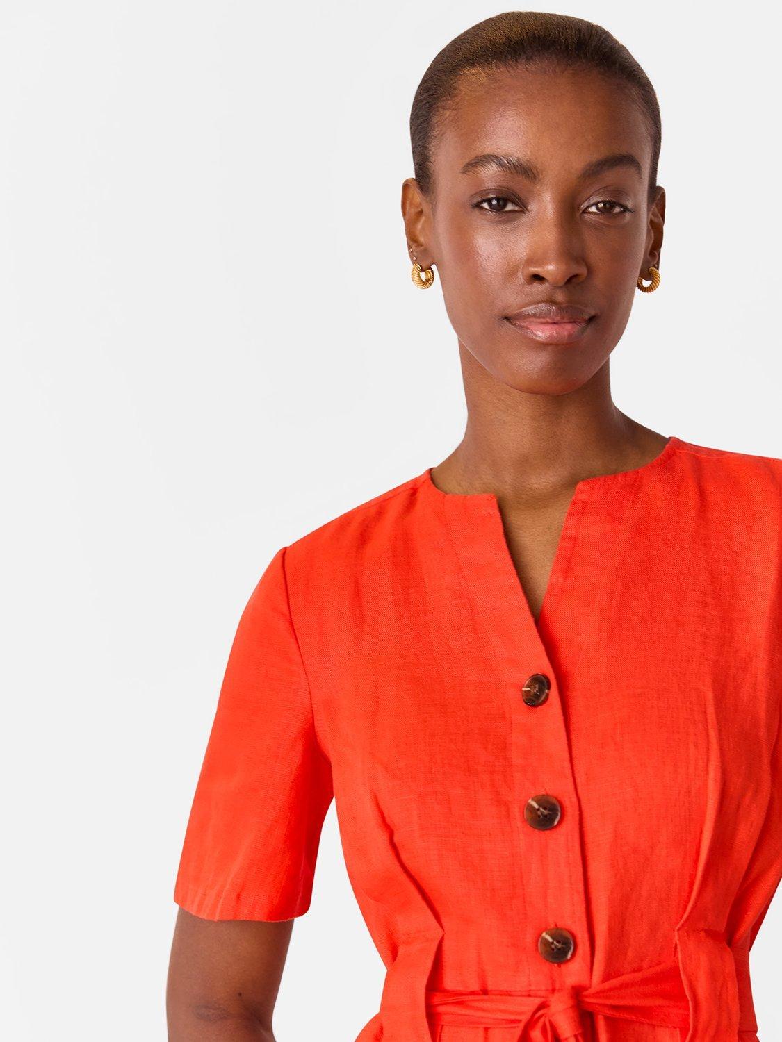 Product image 3 of 5, which shows Whistles Petite Fiona Pure Linen Jumpsuit, Red, 6