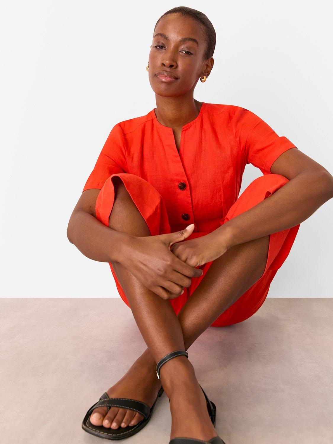 Product image 4 of 5, which shows Whistles Petite Fiona Pure Linen Jumpsuit, Red, 6