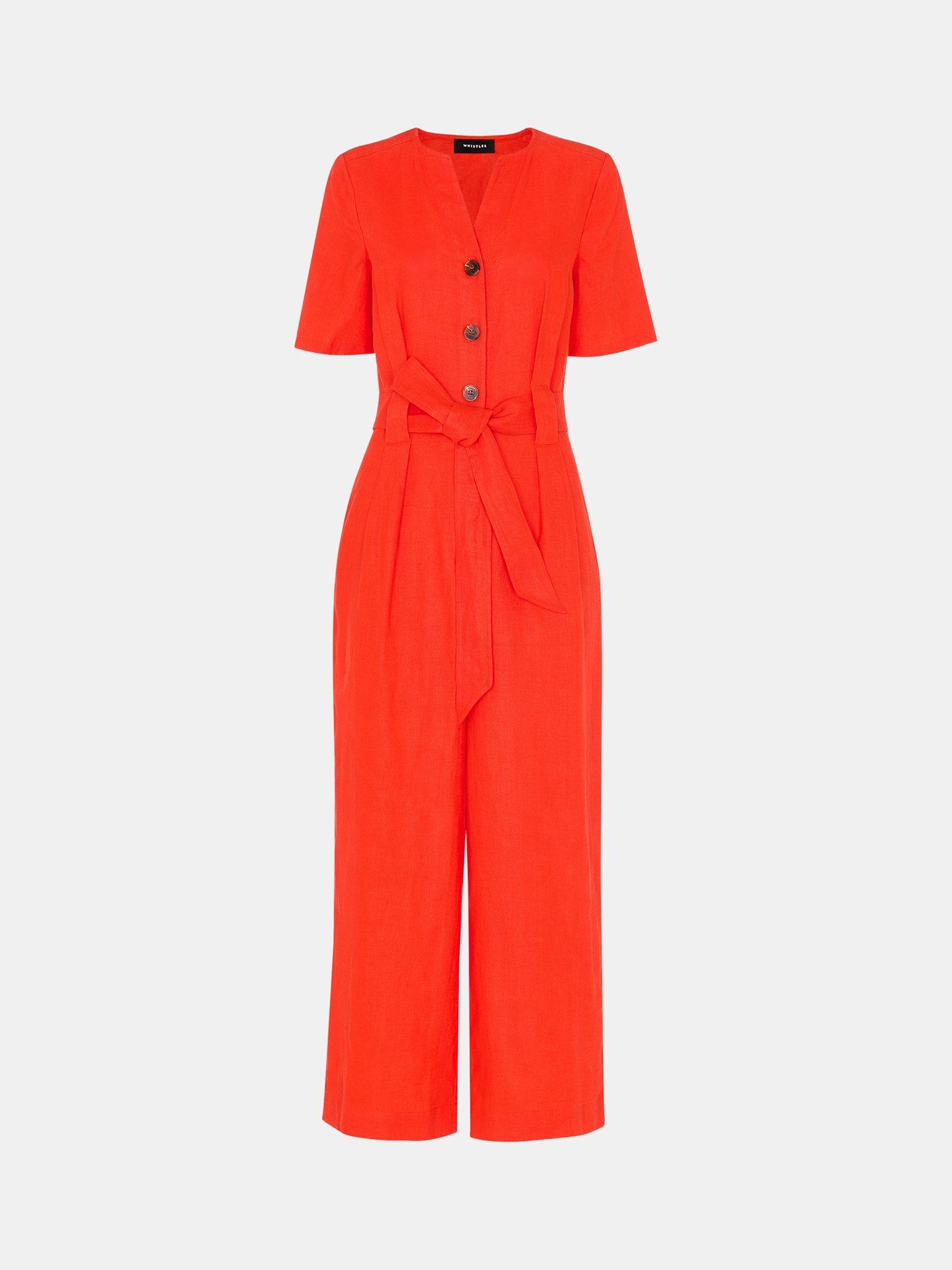 Product image 5 of 5, which shows Whistles Petite Fiona Pure Linen Jumpsuit, Red, 6