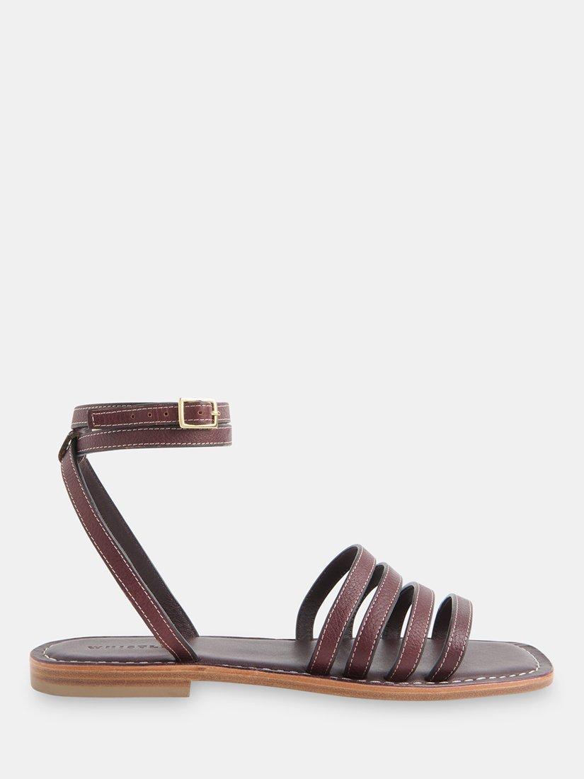 Product image 1 of 4, which shows Whistles Bruna Strappy Leather Sandals, Aubergine, 3
