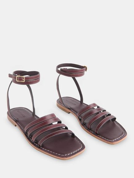 Whistles Bruna Strappy Leather Sandals - view 2, Aubergine