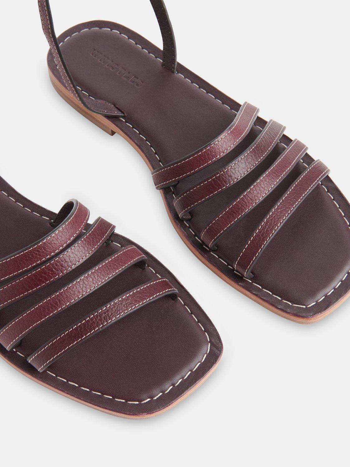 Product image 3 of 4, which shows Whistles Bruna Strappy Leather Sandals, Aubergine, 3