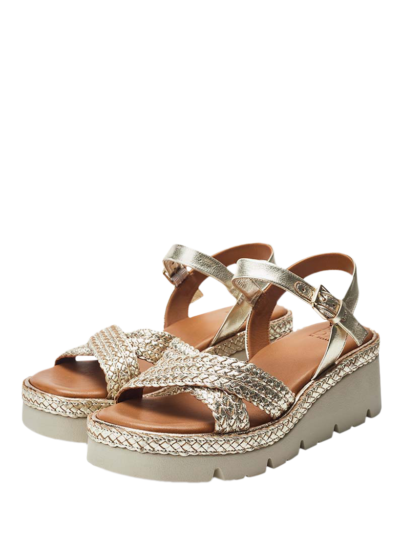 Product image 2 of 4, which shows Moda in Pelle Keroya Woven Leather Strap Wedge Heel Sandals, Gold, 3