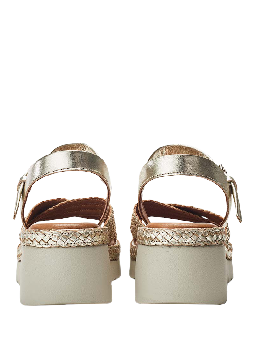Product image 3 of 4, which shows Moda in Pelle Keroya Woven Leather Strap Wedge Heel Sandals, Gold, 3