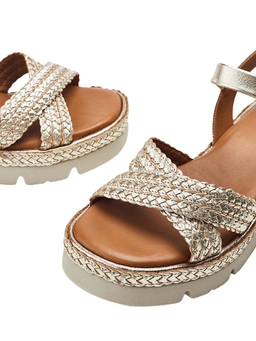 Product image 4 of 4, which shows Moda in Pelle Keroya Woven Leather Strap Wedge Heel Sandals, Gold, 3