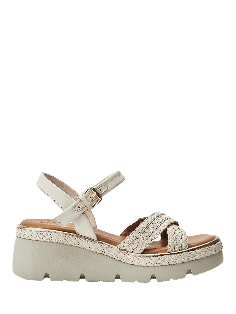 Product image 1 of 4, which shows Moda in Pelle Keroya Woven Leather Strap Wedge Heel Sandals, Off White, 3