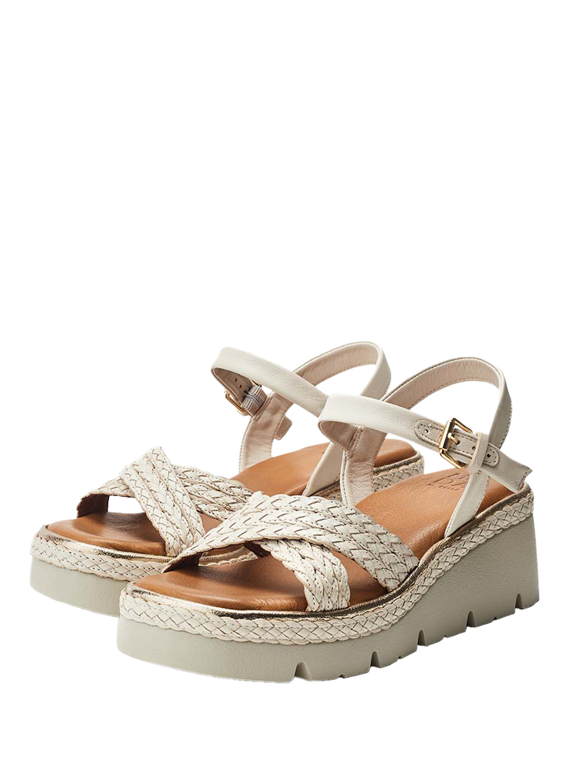 Product image 2 of 4, which shows Moda in Pelle Keroya Woven Leather Strap Wedge Heel Sandals, Off White, 3