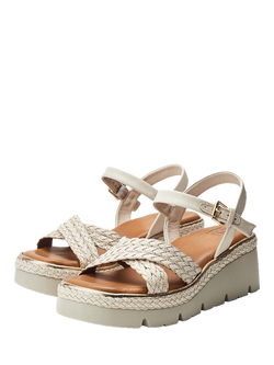 Moda in Pelle Keroya Woven Leather Strap Wedge Heel Sandals, Off White - view 2, Off White