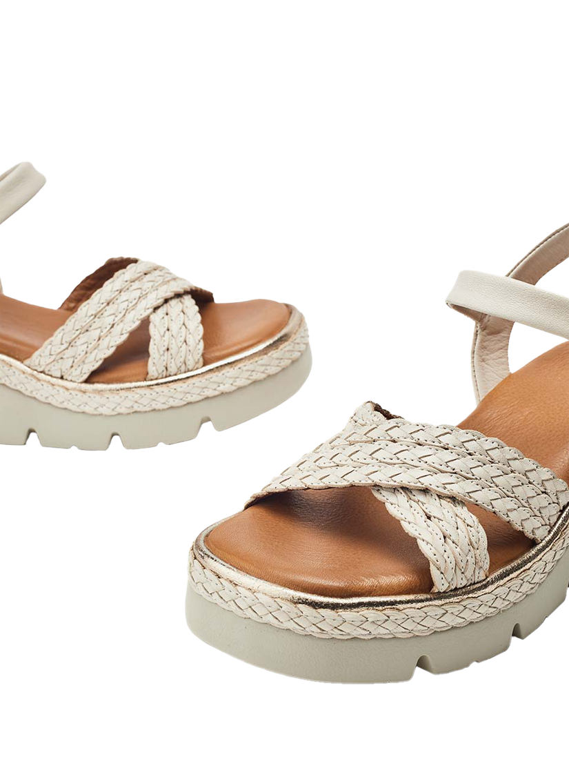 Product image 4 of 4, which shows Moda in Pelle Keroya Woven Leather Strap Wedge Heel Sandals, Off White, 3