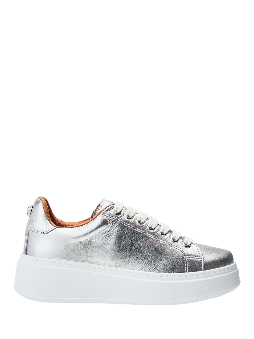 Moda in Pelle Cherri Leather Lace Up Flatform Trainers, Silver