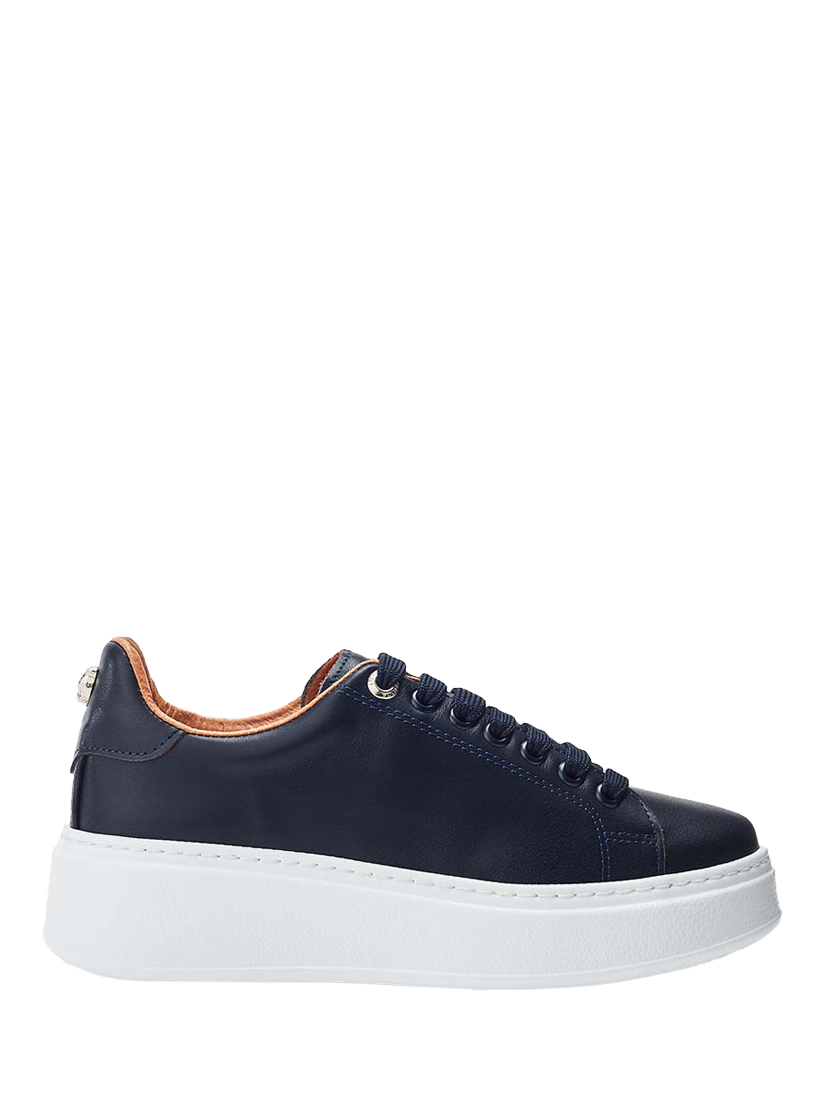 Product image 1 of 4, which shows Moda in Pelle Cherri Leather Lace Up Flatform Trainers, Navy, 3