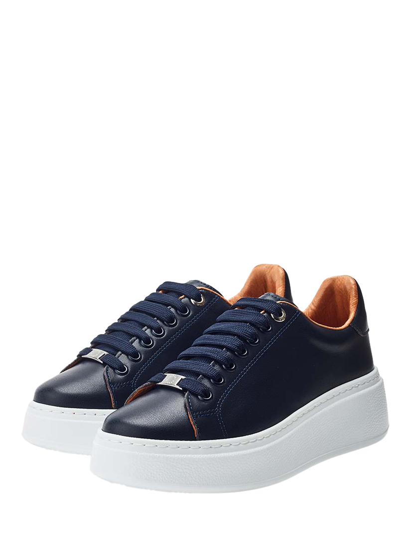 Product image 2 of 4, which shows Moda in Pelle Cherri Leather Lace Up Flatform Trainers, Navy, 3