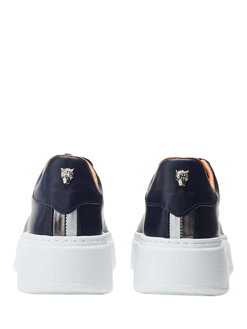 Product image 3 of 4, which shows Moda in Pelle Cherri Leather Lace Up Flatform Trainers, Navy, 3