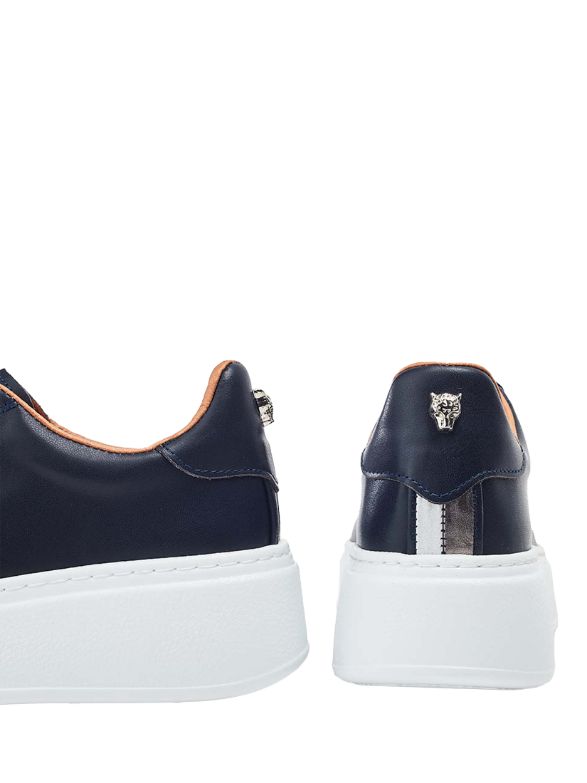 Product image 4 of 4, which shows Moda in Pelle Cherri Leather Lace Up Flatform Trainers, Navy, 3