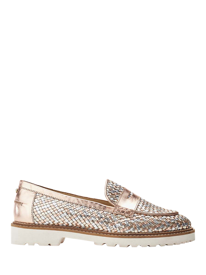 Product image 1 of 4, which shows Moda in Pelle Eunice Woven Leather Loafers, Rose Gold/Silver, 3