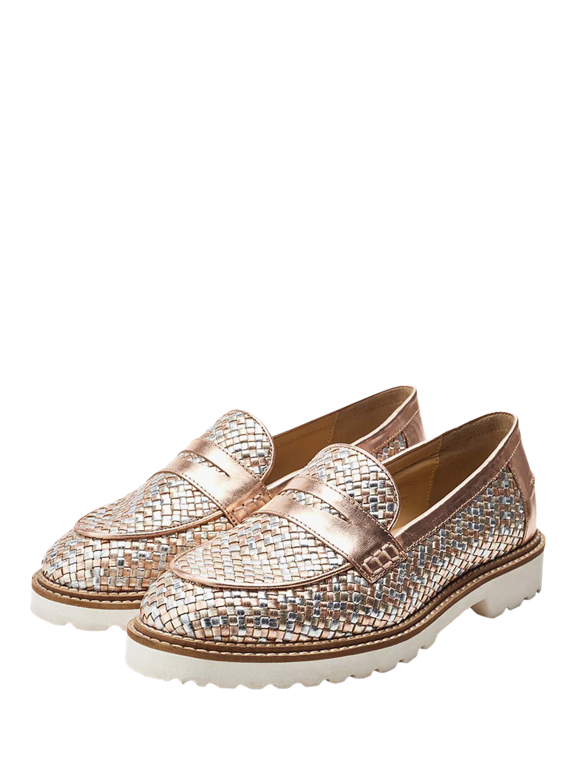 Product image 2 of 4, which shows Moda in Pelle Eunice Woven Leather Loafers, Rose Gold/Silver, 3