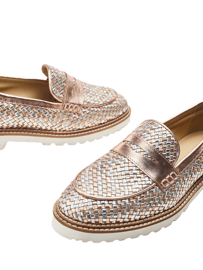 Product image 4 of 4, which shows Moda in Pelle Eunice Woven Leather Loafers, Rose Gold/Silver, 3