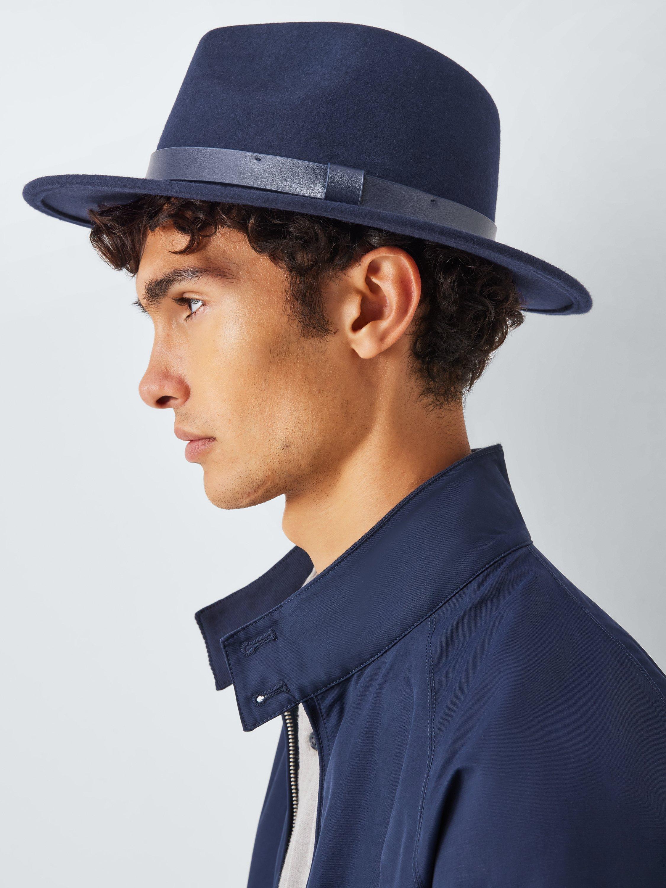 Product image 4 of 4, which shows John Lewis Wool Felt Fedora, Navy, L-XL
