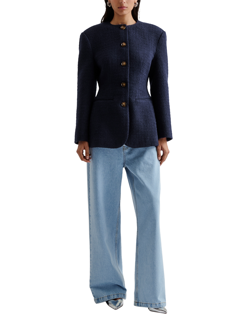 Product image 1 of 5, which shows Malina Carol Wool Blend Fitted Blazer, Dark Blue, XS