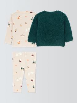 John Lewis Baby Borg Jacket, Ribbed Top & Leggings Set, Multi - view 2, Multi