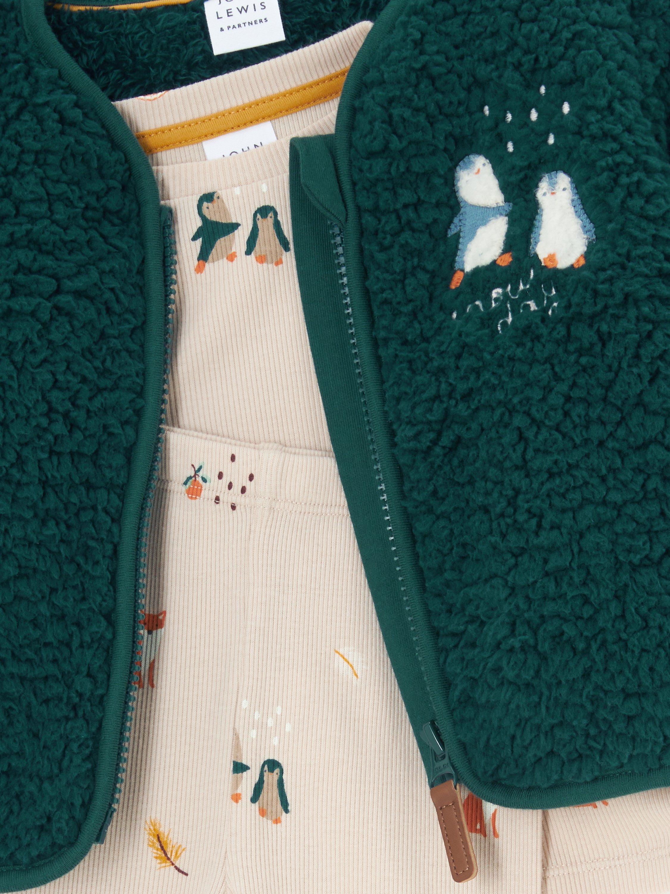 Product image 3 of 3, which shows John Lewis Baby Borg Jacket, Ribbed Top & Leggings Set, Multi, 0-3 months