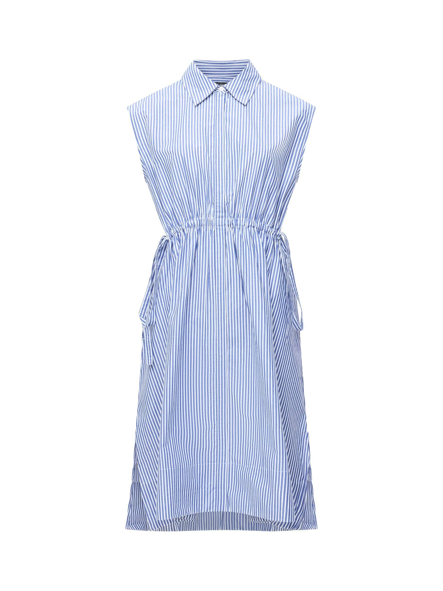 Product image 1 of 1, which shows French Connection Rhodes Sleeveless Striped Poplin Cotton Midi Shirt Dress, Linen White/Marine, XS