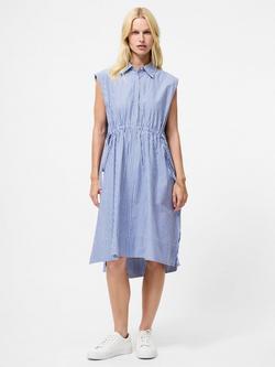 French Connection Rhodes Sleeveless Striped Poplin Cotton Midi Shirt Dress, Linen White/Marine, Linen White/Marine