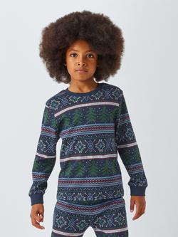 John Lewis Kids' Family Fairisle Jersey Pyjamas, Navy, Navy