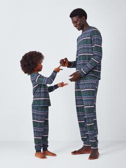 John Lewis Kids' Family Fairisle Jersey Pyjamas, Navy - view 2, Navy