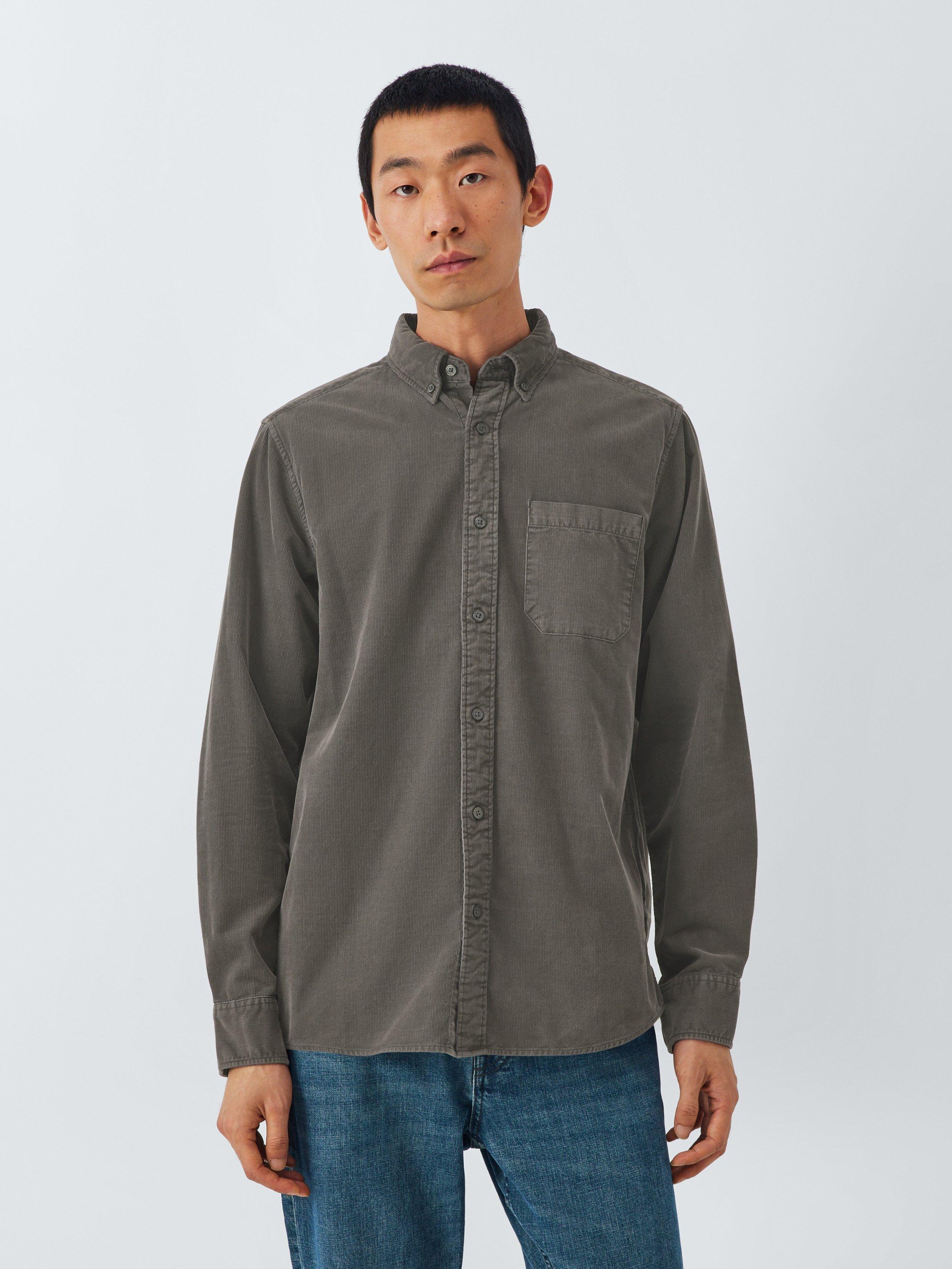 Product image 1 of 6, which shows John Lewis Regular Fit Button Down Collar Corduroy Shirt, Asphalt, M