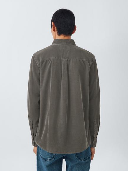 John Lewis Regular Fit Button Down Collar Corduroy Shirt - view 2, Asphalt