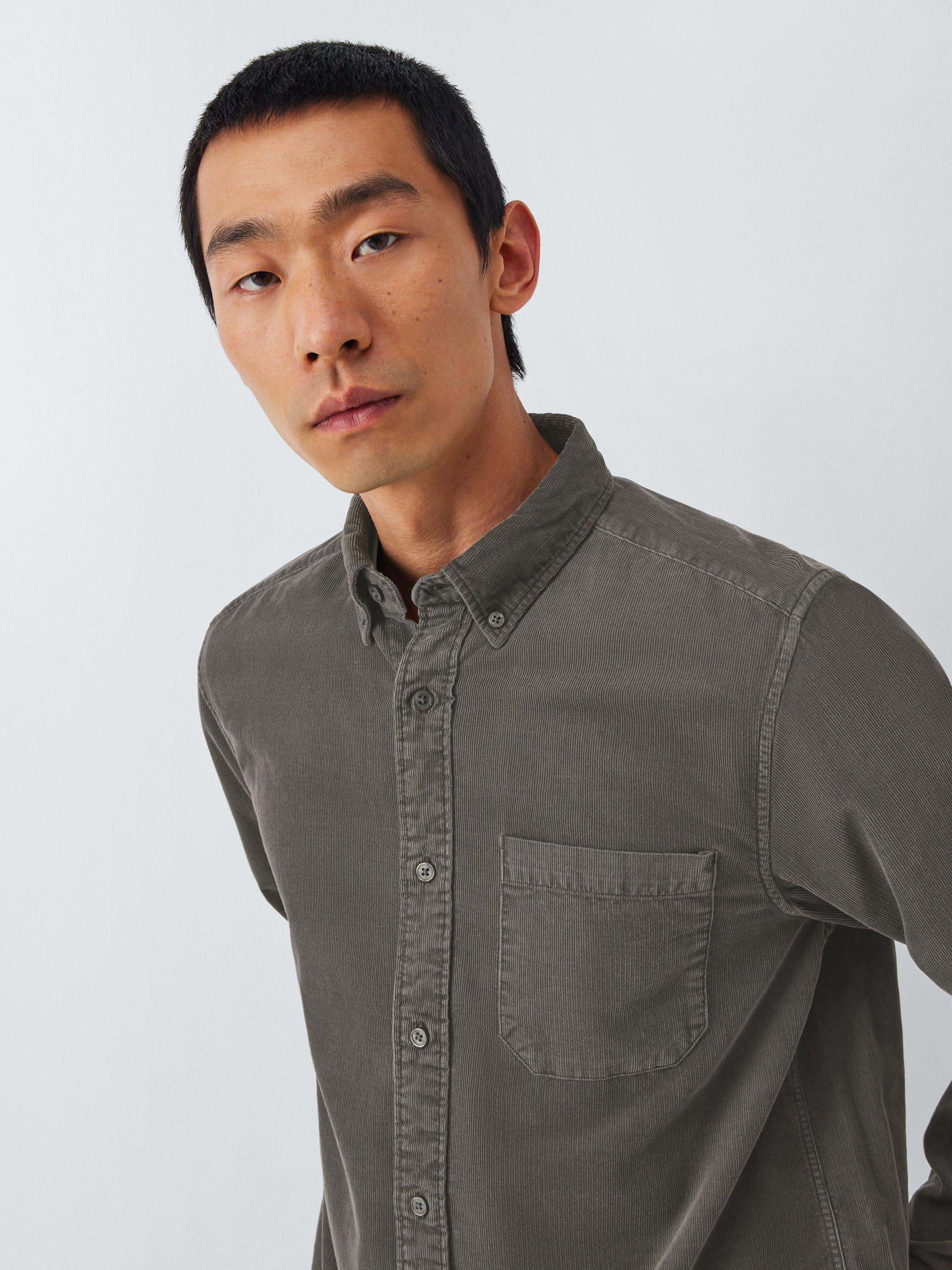 Product image 5 of 6, which shows John Lewis Regular Fit Button Down Collar Corduroy Shirt, Asphalt, M