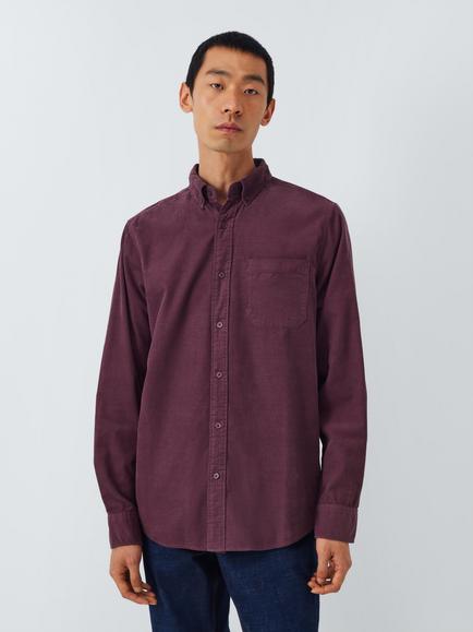 John Lewis Regular Fit Button Down Collar Corduroy Shirt, Fig