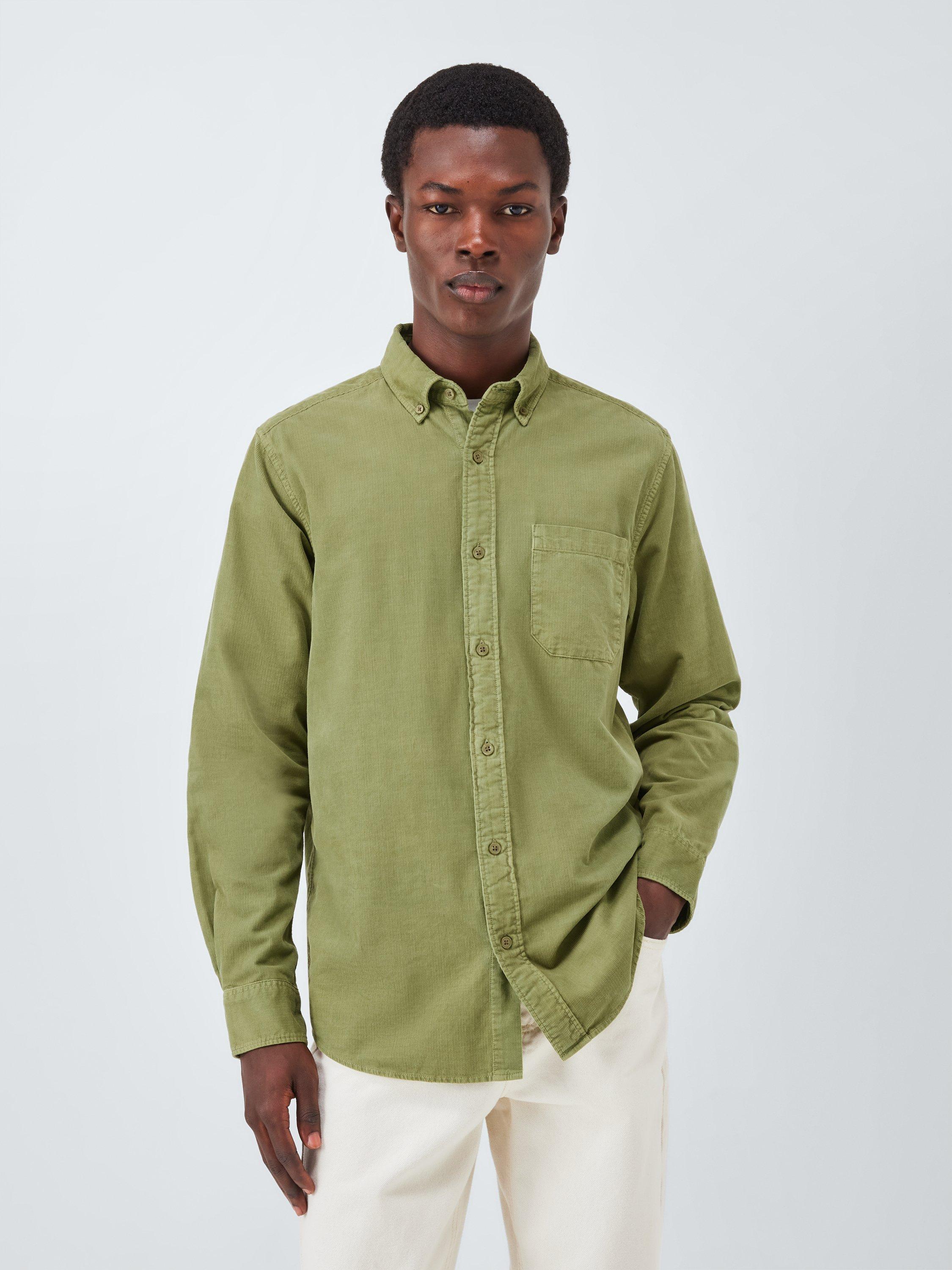 Product image 1 of 6, which shows John Lewis Regular Fit Button Down Collar Fine Corduroy Shirt, Olive Drab, XL